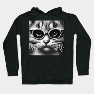 Cat Wearing Glasses Black & White Hoodie